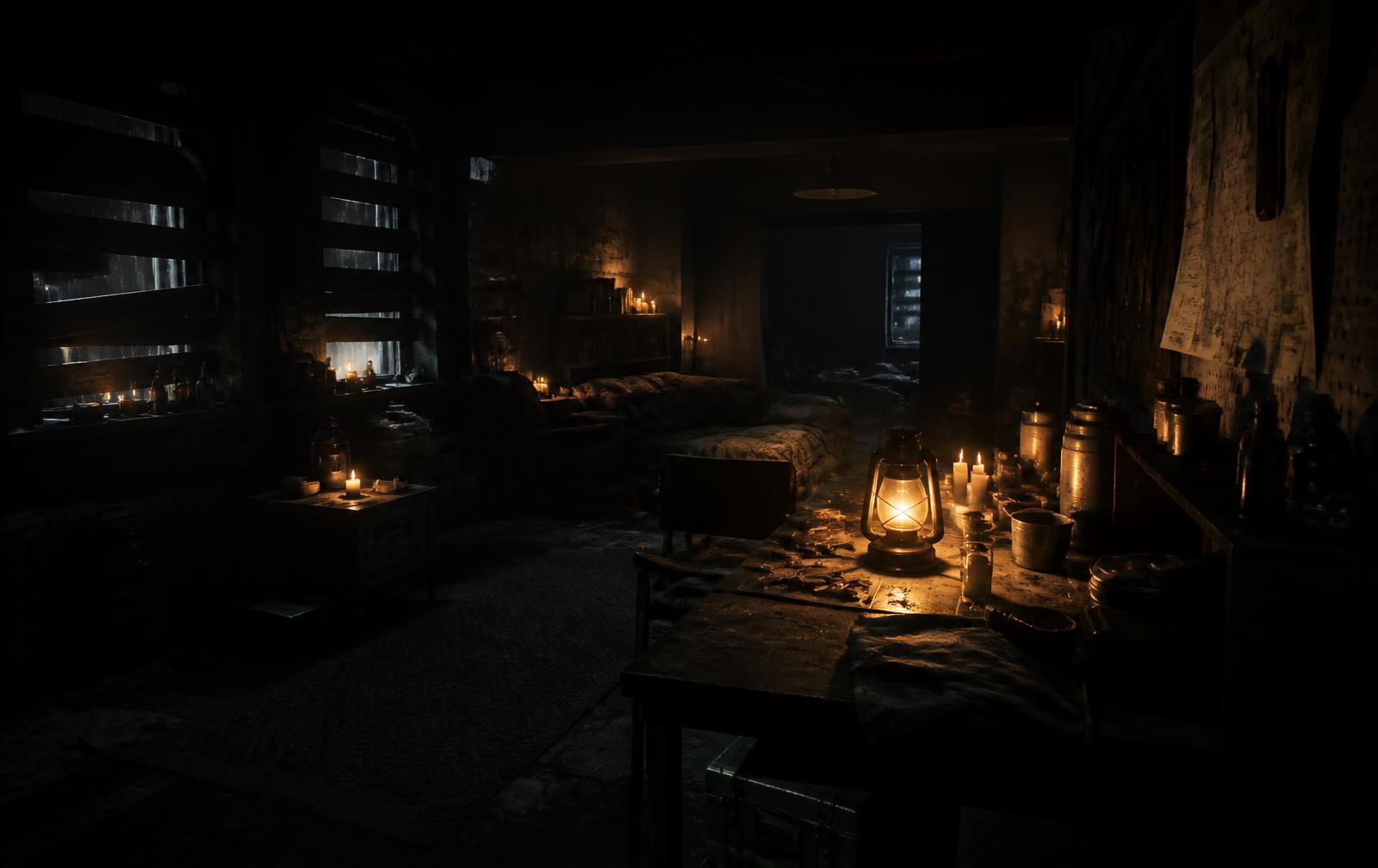Candle-lit safehouse interior